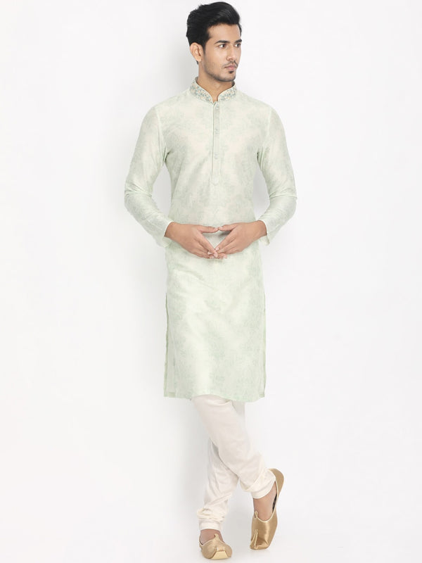 Manyavar Men Green Woven Design Kurta with Churidar - Distacart