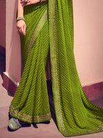 Thumbnail for Mitera Green & White Leheriya Printed Embroidered Poly Georgette Leheriya Saree - Distacart