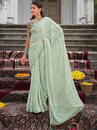 Thumbnail for Saree Mall Floral Woven Design Pure Chiffon Sarees - Distacart