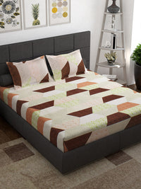 Thumbnail for Story@home Cream-Coloured Geometric 152 TC Cotton 1 Queen Bedsheet with 2 Pillow Covers - Distacart