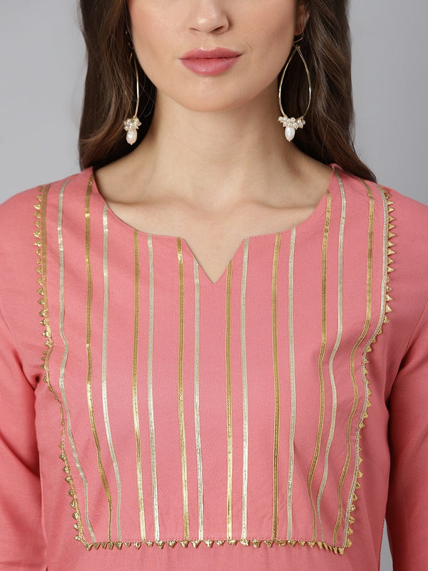 Khushal K Women Peach-Coloured Yoke Design Kurta with Palazzos - Distacart