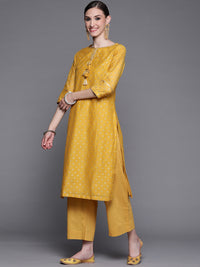 Thumbnail for Biba Women Mustard Yellow & Golden Ethnic Motifs Printed Kurta with Palazzos & Dupatta - Distacart
