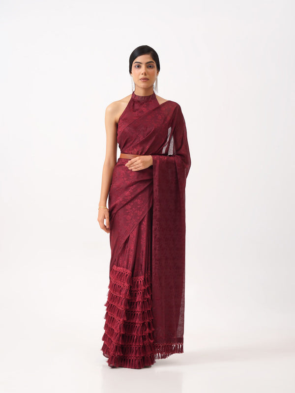 Tikhi Imli Maroon Woven Design Saree - Distacart