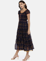 Thumbnail for Souchii Navy Blue Printed Fit and Flare Dress - Distacart