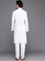 Thumbnail for Manyavar Men White Solid Kurta with Pyjamas - Distacart