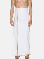 Thumbnail for Sethukrishna Men White Solid Cotton Dhoti - Distacart