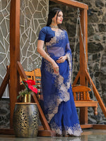 Thumbnail for Tikhi Imli Blue Embroidered Organza Saree - Distacart