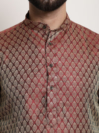 Thumbnail for Sojanya Woven Design Mandarin Collar Silk Cotton Kurta - Distacart