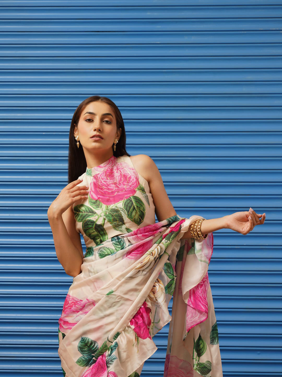 Tikhi Imli Floral Printed Poly Crepe Saree - Distacart