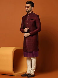 Thumbnail for KISAH Self-Design Cotton Sherwani Set - Distacart