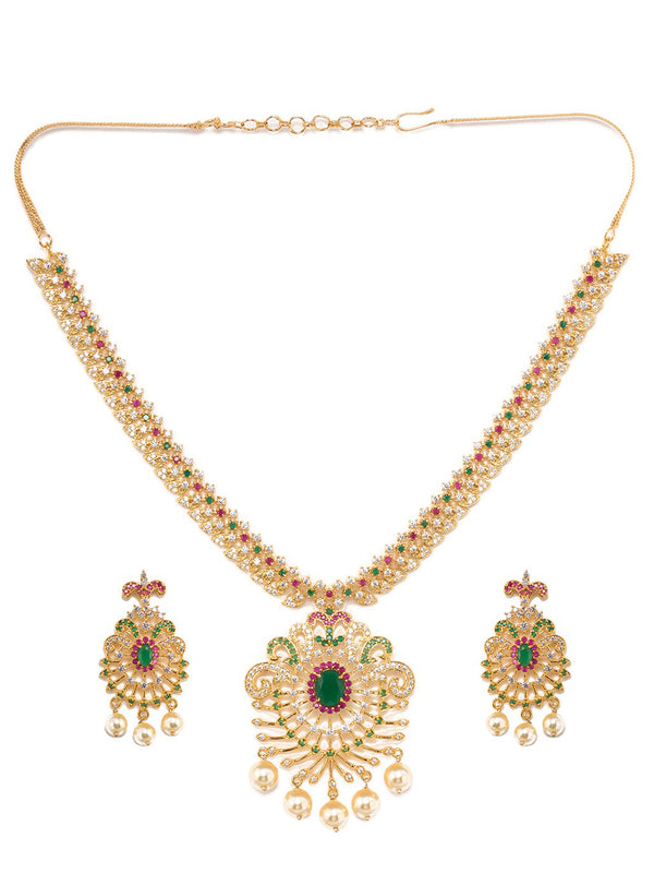Saraf RS Jewellery Women Gold-Toned & Multi-Coloured CZ-Studded Handcrafted Jewellery Set - Distacart