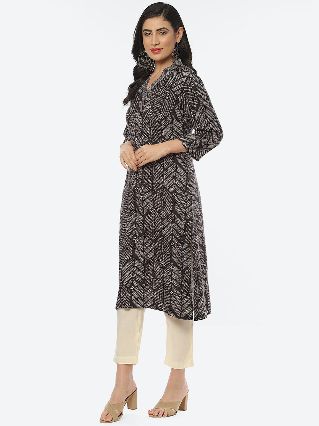 Biba Women Geometric Printed V-Neck Kurta - Distacart