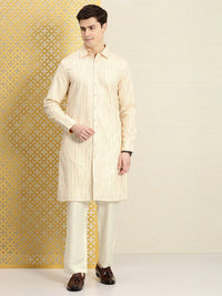Thumbnail for House of Pataudi Men Jashn Embroidered Sequinned Pure Cotton Kurta with Trousers - Distacart