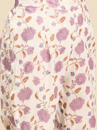 Thumbnail for Sangria Women Floral Printed Regular Sequinned Pure Cotton Kurta with Trousers - Distacart