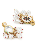 Thumbnail for Gold-Toned White Kundan Contemporary Gold-Plated Drop Earrings - Ruby Raang - Distacart
