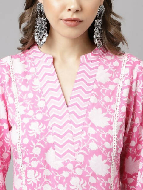FIORRA Women's Pink Cotton A-Line Kurta Set - Distacart