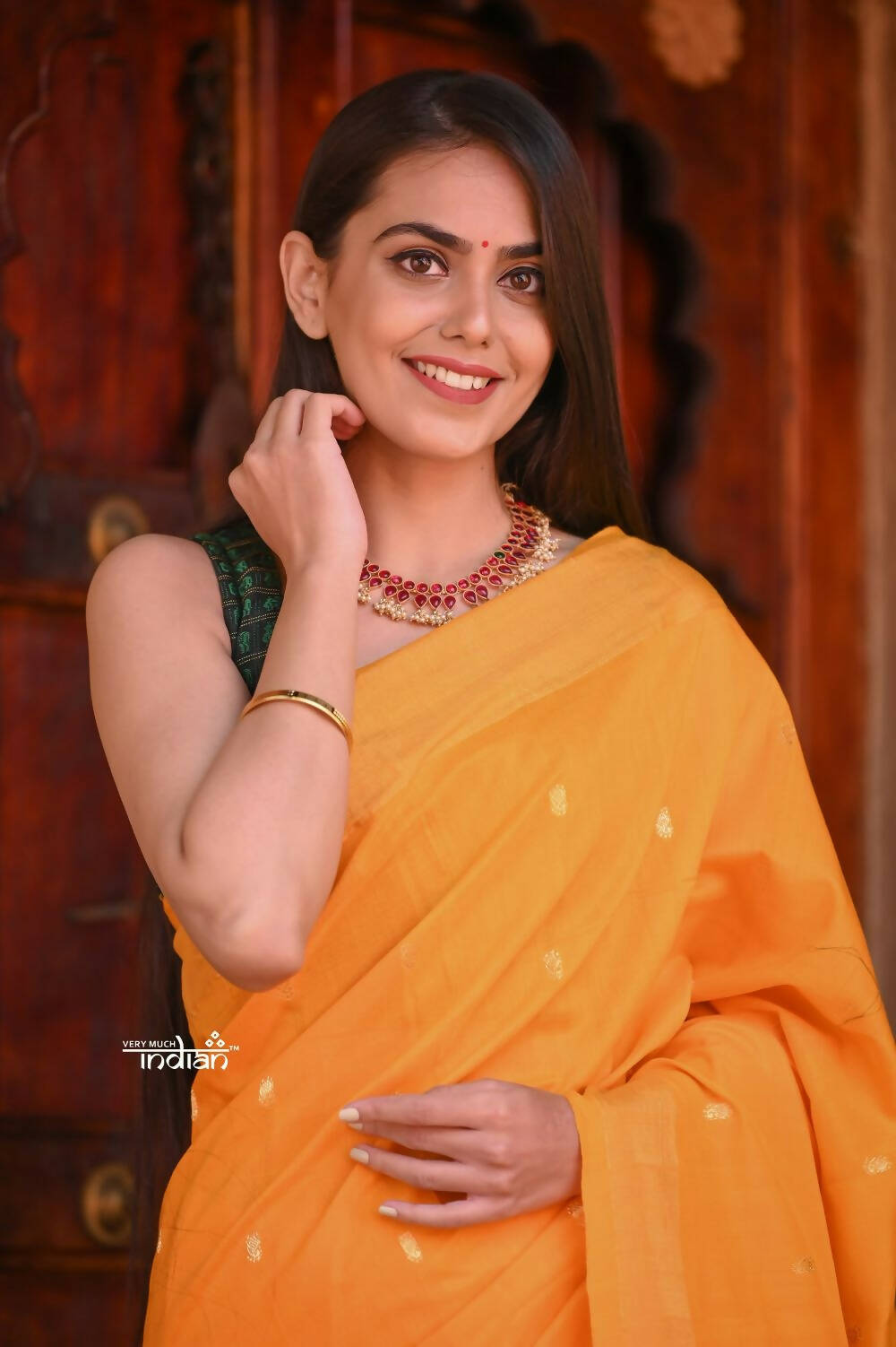 Very Much Indian Handloom Pure Cotton Paithani Turmeric Yellow - Distacart