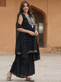Thumbnail for Kalini Ethnic Motifs Printed Tie-Up Neck Thread Work A-Line Kurta with Sharara & Dupatta - Distacart