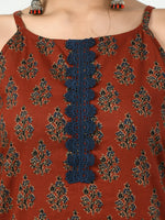 Thumbnail for Myshka Women's Rust Printed Kurta With Trouser - Distacart
