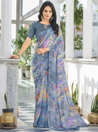 Thumbnail for Kalini Geometric Printed Pure Chiffon Dabu Saree - Distacart