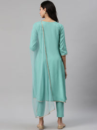 Thumbnail for Biba Women Sea Green Yoke Design Kurta with Trousers & Dupatta - Distacart