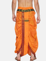 Thumbnail for Sethukrishna Men Orange & Green Solid Readymade Dhoti Pant - Distacart