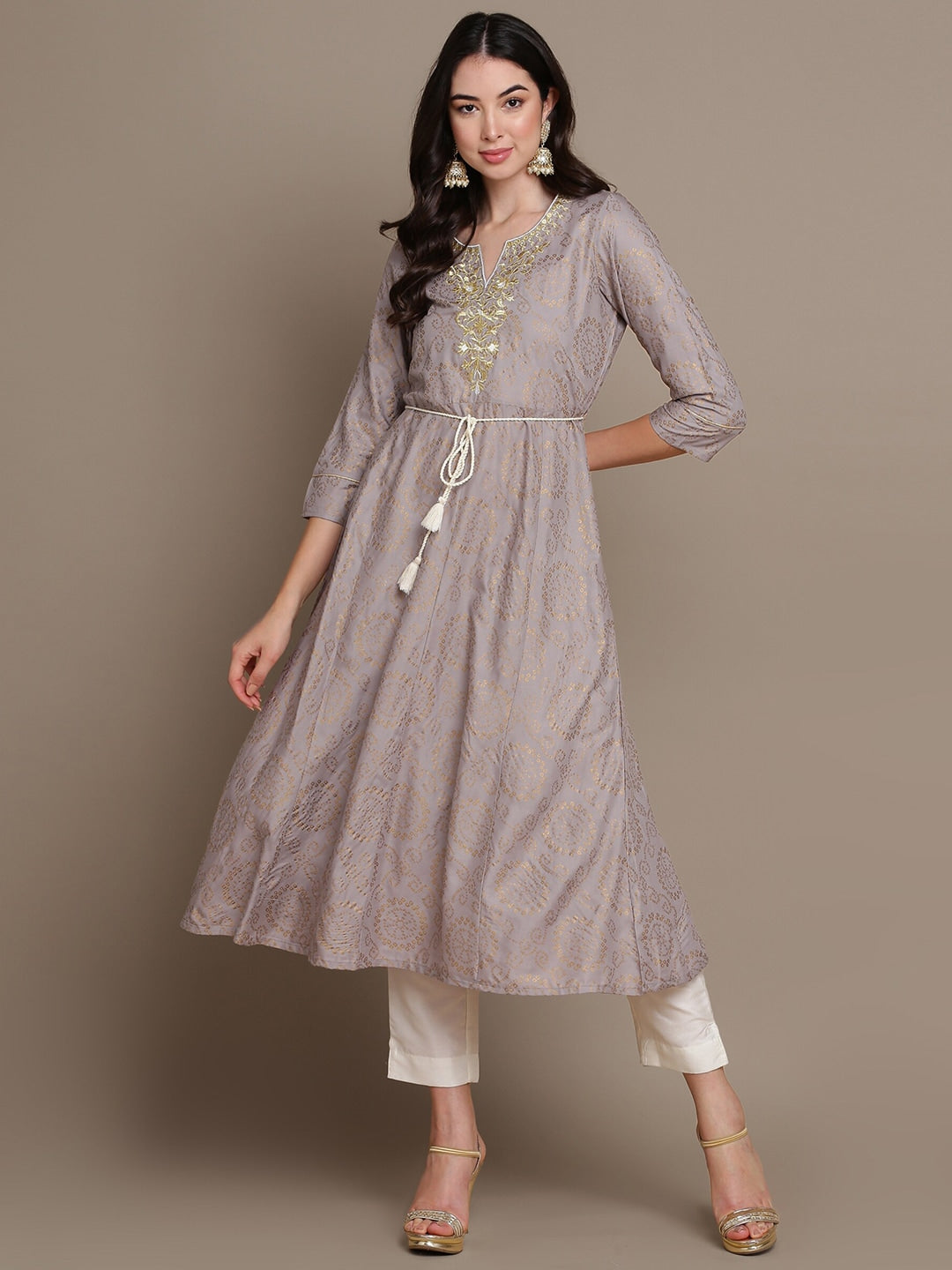 HERE&NOW Embroidered Bandhani Printed Notched Neck Thread Work Anarkali Kurta - Distacart
