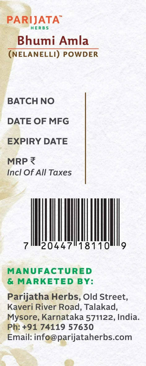 Parijata Herbs Bhumi Amla (Nelanelli) Powder - Distacart