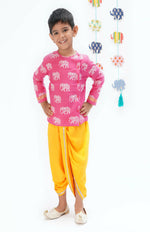 Thumbnail for Lil Drama Trunk Tales Boys Pink Kurta With Dhoti - Distacart