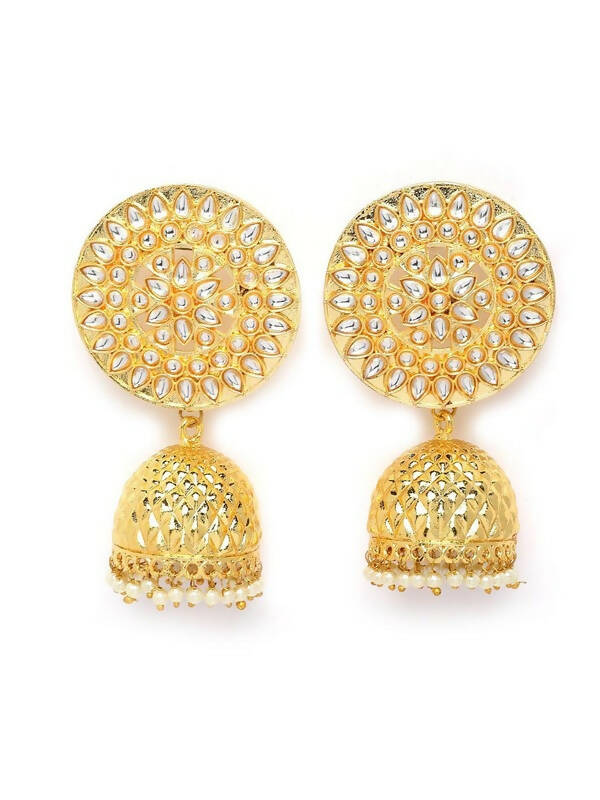 Gold Plated Circular Shaped Brass Jhumka Earrings For Women and Girls By House of Ree - Distacart