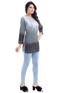Thumbnail for Snehal Creations Gray Color Faux Crepe Printed Short Kurti Tunic