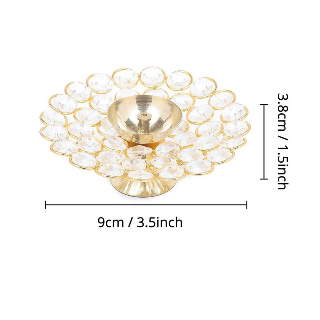 Tied Ribbons Set of 2 Gold-Toned Decorative Crystal Diyas - Distacart