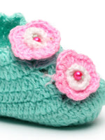 Thumbnail for Chutput Kids Woollen Hand Knitted Flower Detailed Booties - Green - Distacart