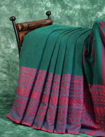 Thumbnail for Bottle Green And Pink Colour Contrast Thread Border Khadi Cotton Saree By Gayathri Reddy Designer Studio - Distacart