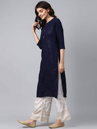 Thumbnail for Yufta Women Navy Blue & White Solid Kurta with Palazzo