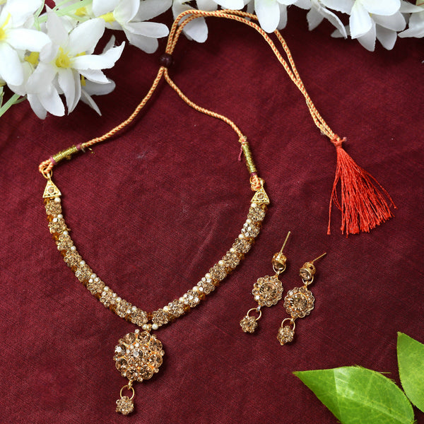 Mominos Fashion Johar Kamal Gold-Plated Brass Finish Stone Choker For Women (Golden) - Distacart