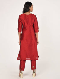 Thumbnail for Cheera Women's Beautiful Hand Embroidered Motif All-Over Straight Silk Kurta Set (CH069K) - Distacart