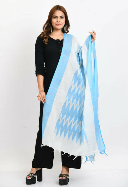 Mominos Fashion Moeza Women's Handloom Cotton Ikkat Sky Blue Dupatta - Distacart