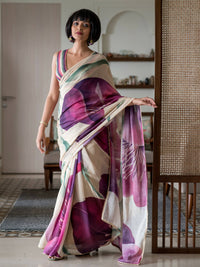 Thumbnail for Suta Beige Floral Pure Cotton Saree - Distacart