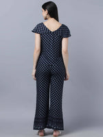 Thumbnail for Myshka Women Navy Blue Ethnic Motifs Printed Pure Cotton Top with Palazzos - Distacart