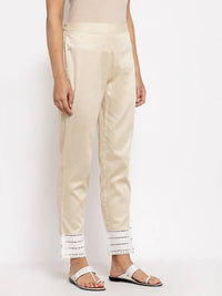 Thumbnail for Myshka Beautiful Women's Cream Cotton Solid Casual Trouser