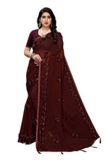 Thumbnail for Vamika Brown Georgette Embroidery Saree (GULABO COFFEE)