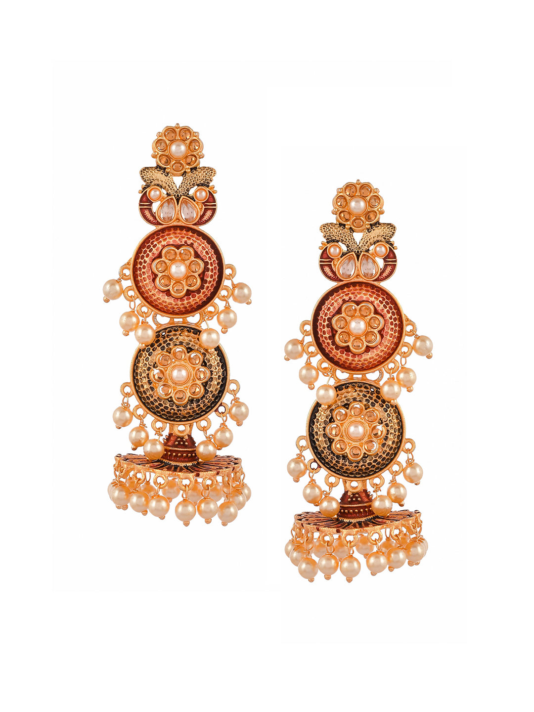 Shoshaa Maroon & Green Gold-Plated Contemporary Jhumkas Earrings - Distacart