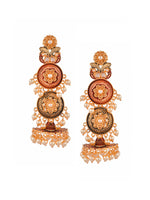 Thumbnail for Shoshaa Maroon & Green Gold-Plated Contemporary Jhumkas Earrings - Distacart