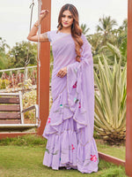 Thumbnail for Tikhi Imli Printed Ruffle Saree With Mirror Embroidered Work Blouse - Distacart