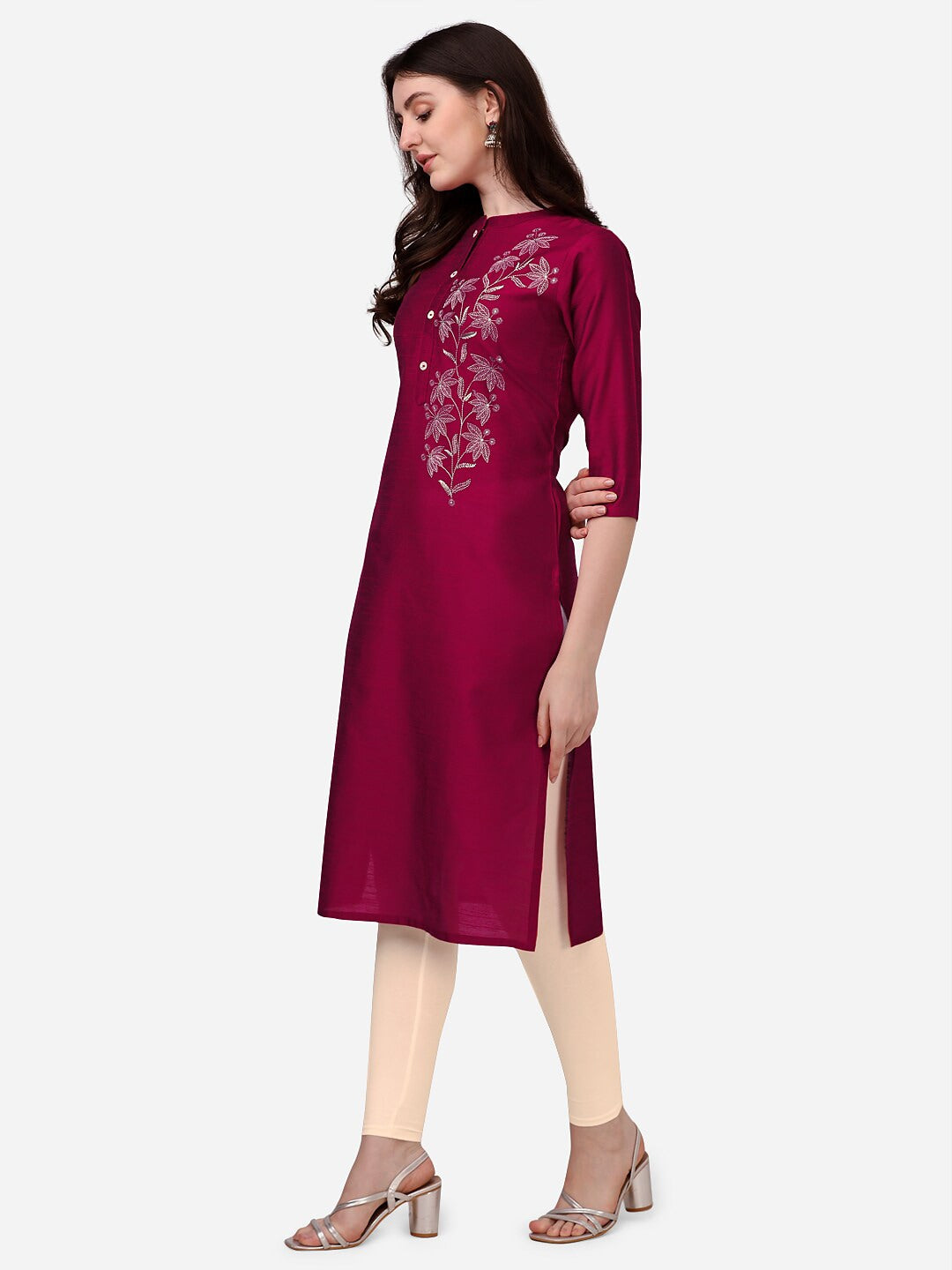 HERE&NOW Women Floral Embroidered Thread Work Floral Kurta - Distacart