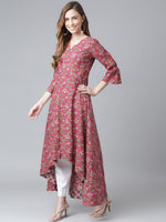 Thumbnail for Khushal K Women Maroon Cotton Floral Printed Kurta With Dupatta - Distacart