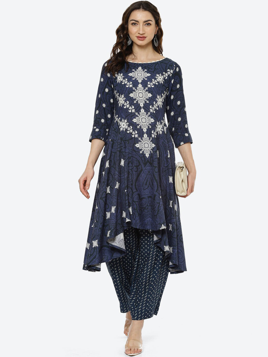 Biba Women Navy Blue & Navy Blue Printed Kurta - Distacart