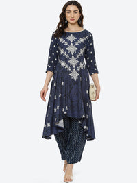 Thumbnail for Biba Women Navy Blue & Navy Blue Printed Kurta - Distacart