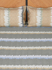 Thumbnail for Story@home Grey & Peach-Coloured Striped 180 TC Queen Bedsheet With 2 Pillow Covers - Distacart